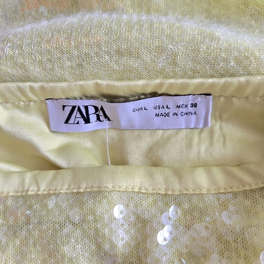 New Zara Sequin High Waist Yellow Mini Skirt Large NWOT - Picture 14 of 17